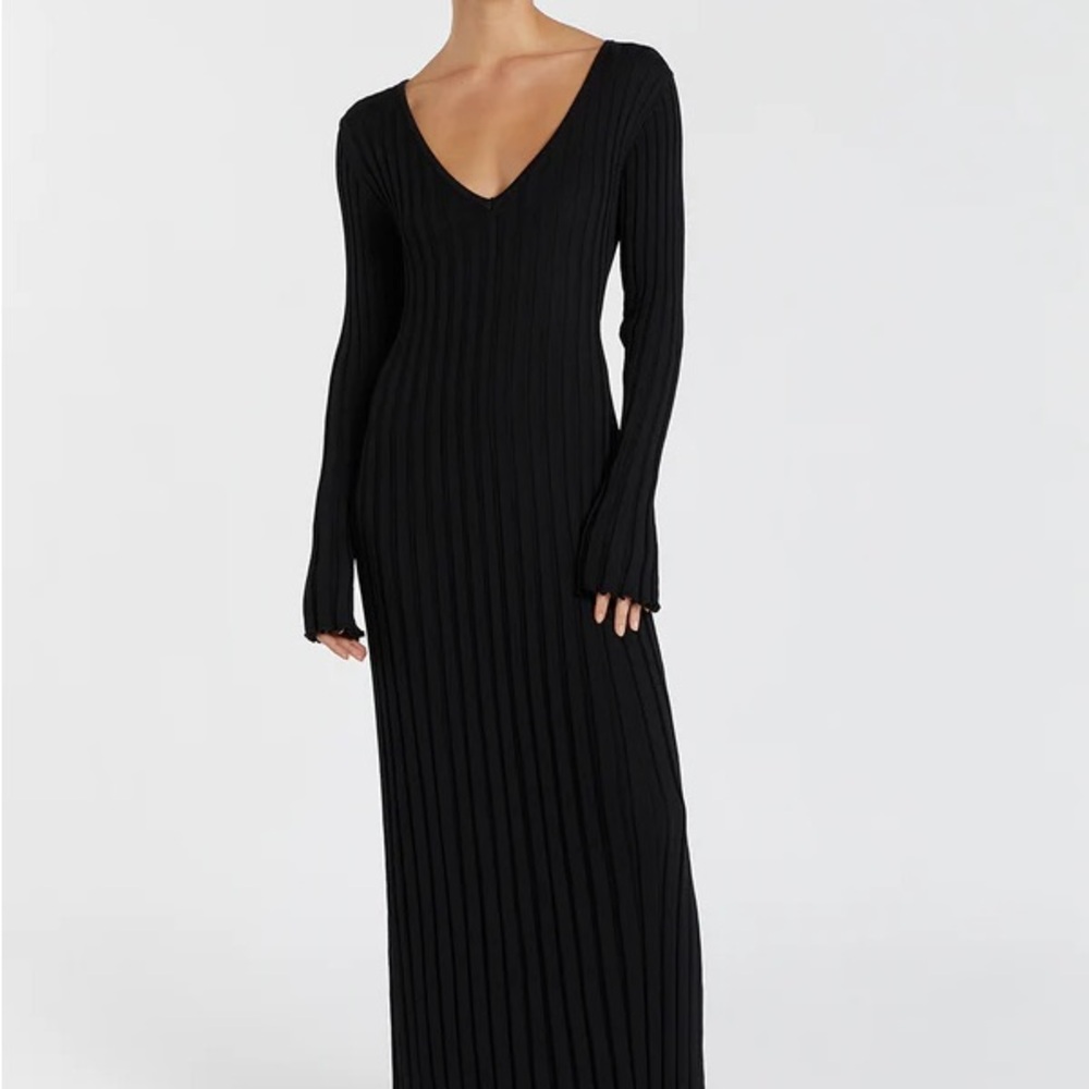 DISSH REIGN BLACK SLEEVED KNIT MIDI DRESS - S / BLACK